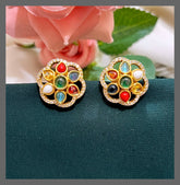 Multi Color Flower Stud In Nakshi - NE00421
